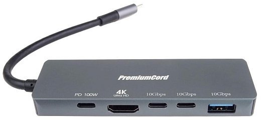 Adapter USB PremiumCord PremiumCord Adaptér USB-C na 4K@60Hz HDMI + 10G USB3.2 A + 10G 2x USB-C + PD ku31dock21