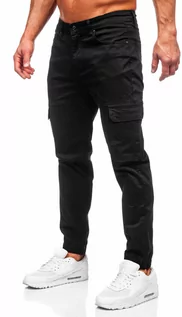 Spodnie męskie - Czarne spodnie materiałowe joggery bojówki męskie Denley S201 - grafika 1