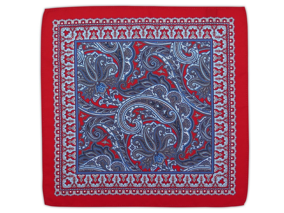 Czerwona poszetka w niebieski paisley E332