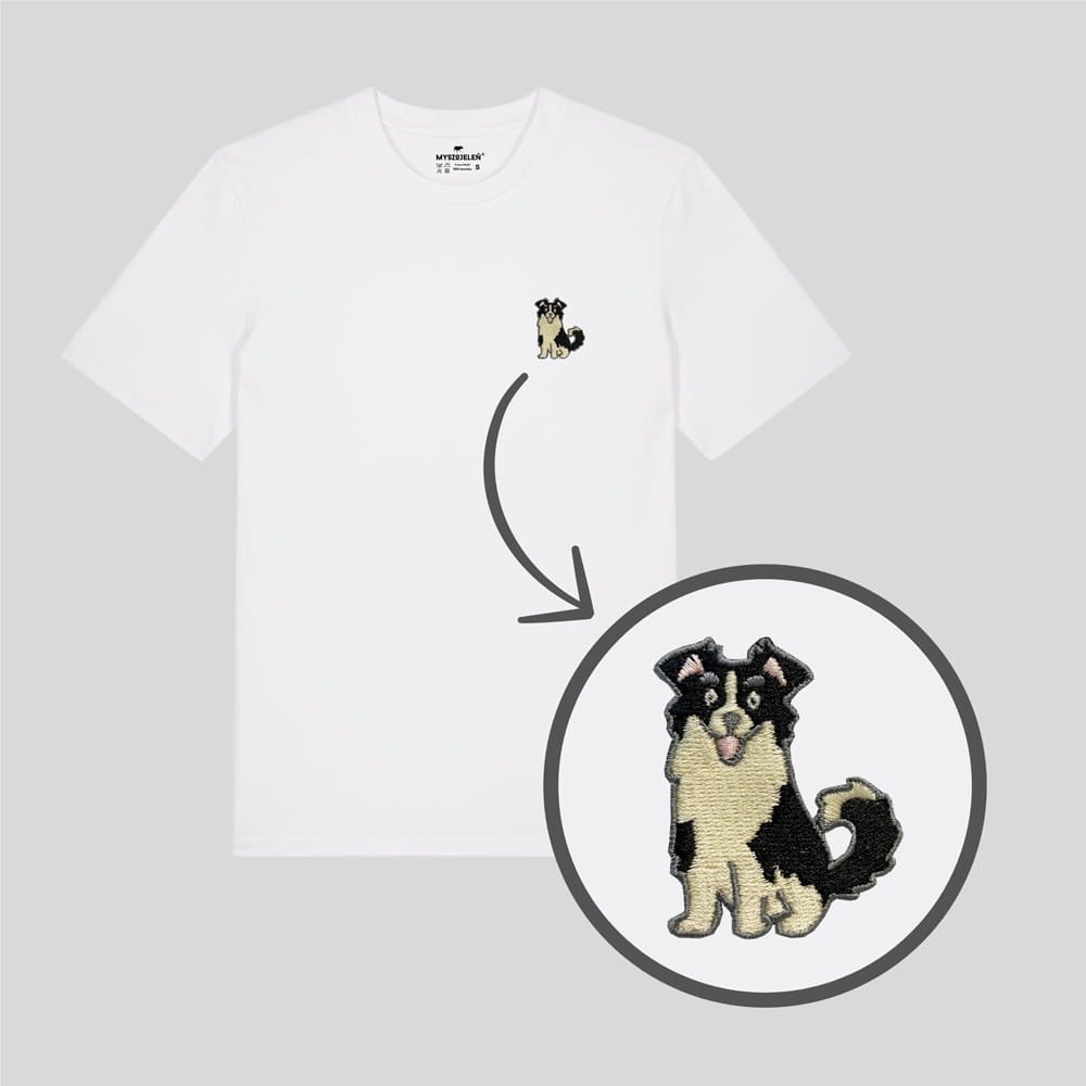 Haftowany T-shirt - BORDER COLLIE CZARNY - biały 2XL