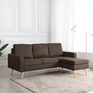 Sofy i kanapy - vidaXL 3-osobowa sofa z podnóżkiem, brązowa, tapicerowana tkaniną - miniaturka - grafika 1