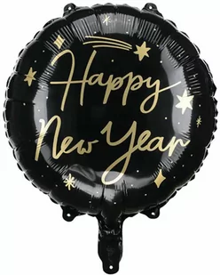 Balon foliowy okrągły Happy New Year - 35 cm - 1 szt. - Sylwester - miniaturka - grafika 1