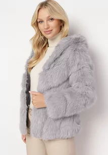 Szara Futrzana Kurtka z Kapturem Daviella - Kurtki damskie - miniaturka - grafika 1