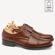 Półbuty męskie - Eleganckie buty męskie ze skóry naturalnej Mitch brązowe - BRILU - miniaturka - grafika 1