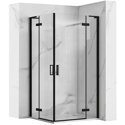 Rea Czarna kabina prysznicowa kwadratowa 90x90 drzwi podwójnie uchylne Hugo Double Black REA-K6601