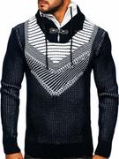 Swetry męskie - Granatowy gruby sweter męski ze stójką Denley 2027 - miniaturka - grafika 1