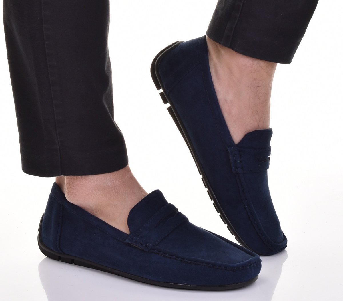 MĘSKIE ELEGANCKIE MOKASYNY OBUWIE WSUWANE CASUAL ZAMSZOWE GRANATOWE