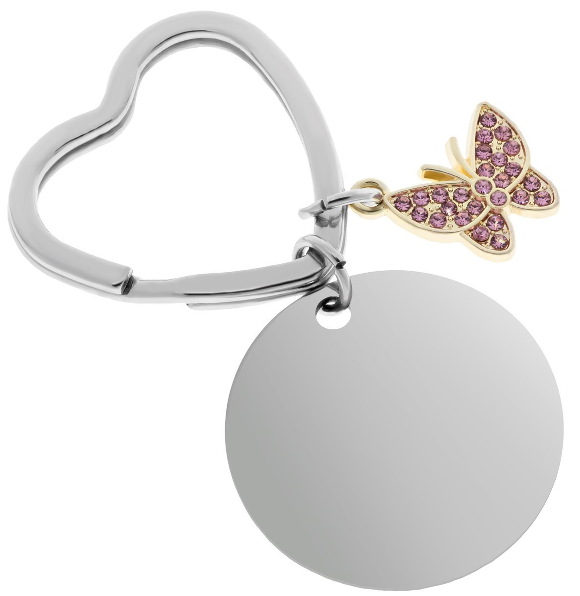 Brelok do kluczy z GRAWEREM motylek CYRKONIE stal