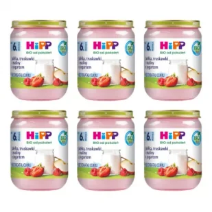 Hipp Jabłka, truskawki i maliny z jogurtem po 6. miesiącu zestaw 6 x 160 g Bio - Desery dla dzieci - miniaturka - grafika 1