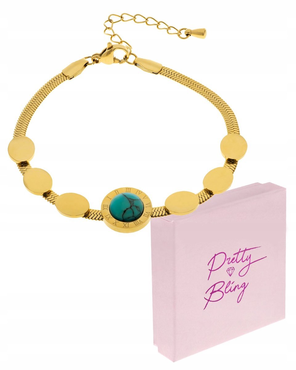 Bransoletka damska POZŁACANA turkus żmijka blaszki