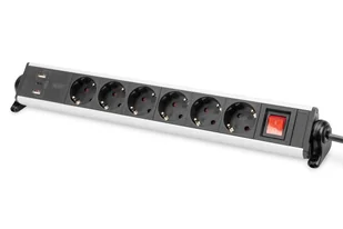 Digitus 6-gniazdkowa biurowa listwa zasilająca z 3 portami USB - Przedłużacze i rozgałęźniki - miniaturka - grafika 1