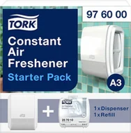 Odświeżacze powietrza - Tork Tork - zestaw startowy z odświeżaczem powietrza Constant biały A3, linia Elevation, dozownik i wkład o zapachu wiosennej bryzy - miniaturka - grafika 1