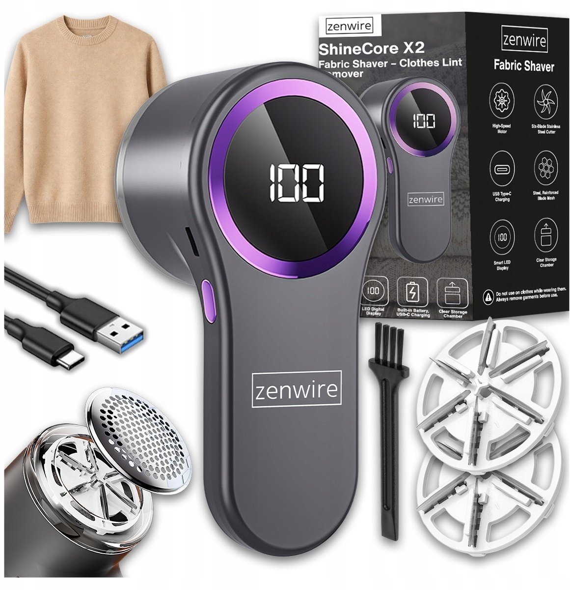 Golarka Maszynka do Ubrań Swetrów Elektryczna Akumulatorowa Sieciowa USB-C