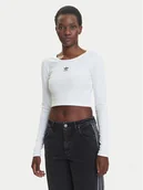 Bluzki damskie - adidas Bluzka Essentials Ribbed JC9011 Biały Slim Fit - miniaturka - grafika 1