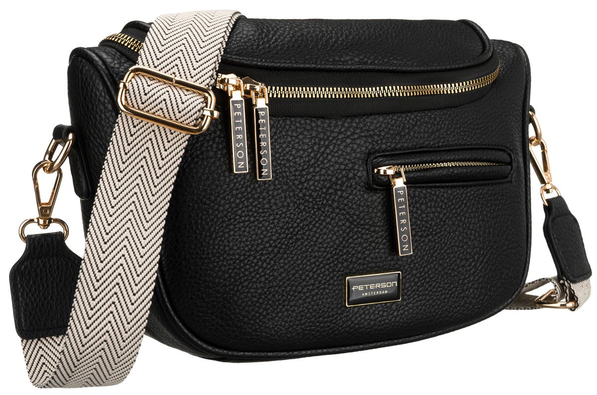 Saszetka damska PETERSON mała saszetka miejska nerka na biodra lub przez ramię crossbody kieszonki na suwak skóra ekologiczna szeroki parciany pasek..