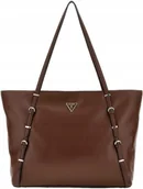 Torby i wózki na zakupy - Guess Brązowa Shopper Torebka z Efektem Skóry i Srebrnymi Okuciami Gna - miniaturka - grafika 1