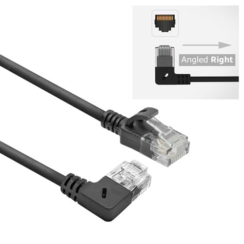 ACT CAT6A kabel sieciowy 90° kątowy w prawo, U/UTP LSZH kabel LAN cienki 3,6 mm Slimline, elastyczny kabel Ethernet z wtyczką RJ45, do stosowania w centrach danych, 0,5 m, w prawo