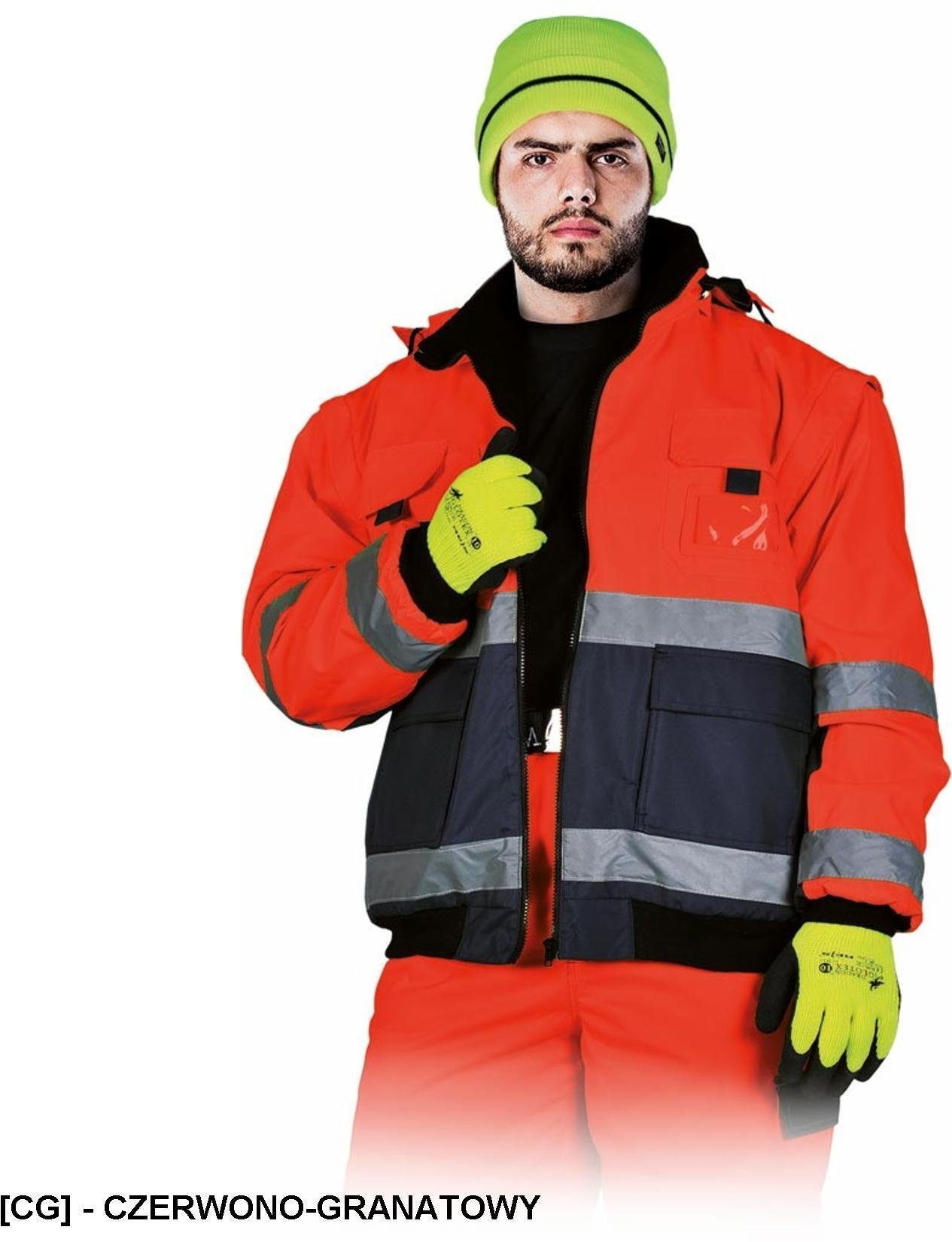 LH-VIBER - Kurtka ocieplana polarem z pasami odblaskowymi oraz odpinanymi rękawami - czerwono-granatowy XL