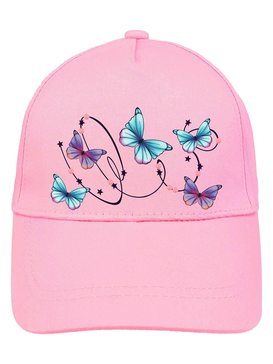 Dziewczęca czapka z daszkiem z motylkami różowa Ambra r.50/52