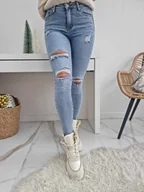 Spodnie damskie - SPODNIE JEANSOWE RURKI ELINA Z PRZETARCIAMI GOODIES - JASNY JEANS - miniaturka - grafika 1