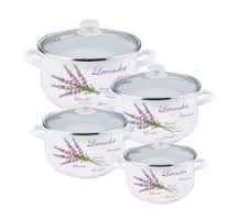 Emalia Komplet Garnki indukcja Lawenda Białe 8 el. - Zestawy garnków i patelni - miniaturka - grafika 1