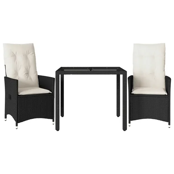 Zestaw mebli ogrodowych bistro czarny, rattan PE, wymiary krzesła 56x59x92