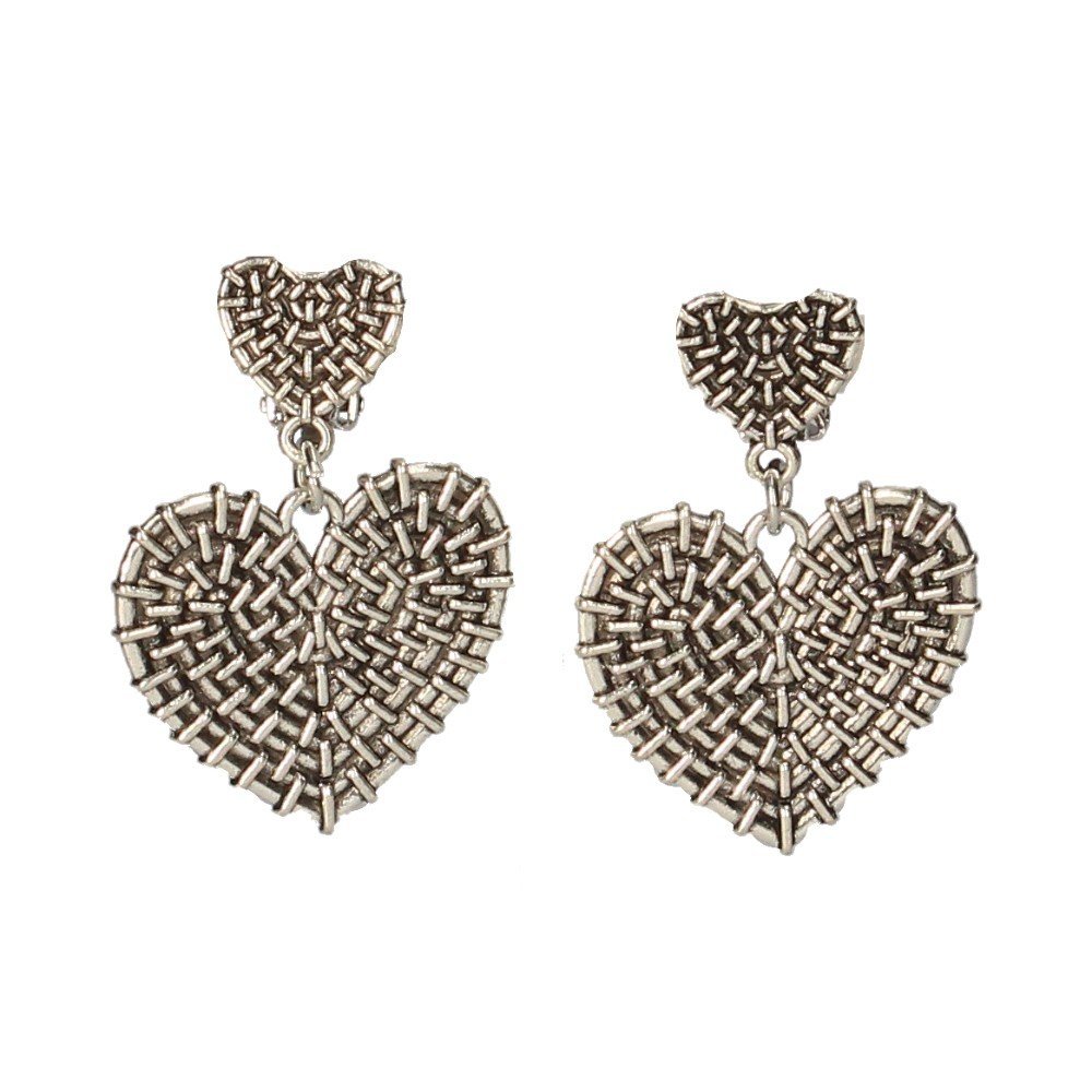 Klipsy do uszu srebrne serca wiszące- retro, boho