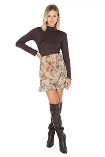 Spódnice - Trendyol Damska spódnica damska mini falbanka z obszyciem syrenki, beżowa, 38, BEŻOWY, 64 - grafika 1
