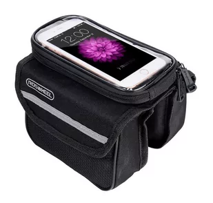 Roswheel Sakwa na ramę przednia ROSWHEELpodwójna z etui na smartfon, czarna - Sakwy rowerowe - miniaturka - grafika 1