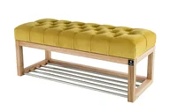 Ławki do przedpokoju - Ławka na buty 115cm EMRAWOOD drewno lite kolor naturalny siedzisko pikowane kolor żółty - miniaturka - grafika 1