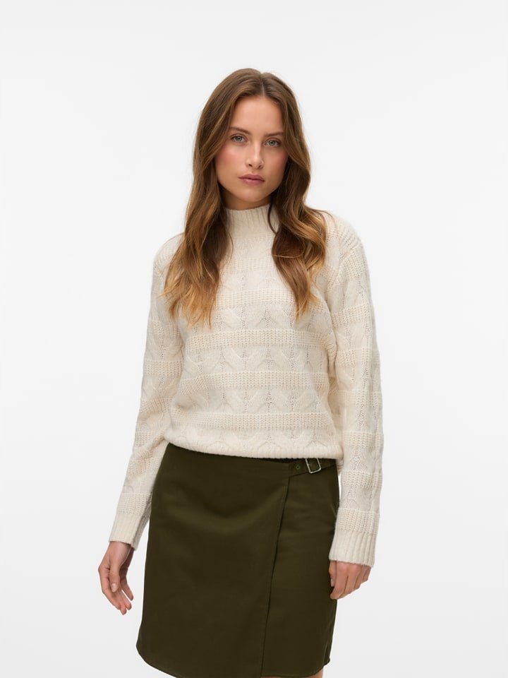 VERO MODA AŻUROWY SWETER Z DŁUGIM RĘKAWEM BEŻOWY XS 6FA