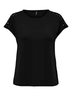 Koszulki i topy damskie - ONLY Women's ONLTHEA S/S LACE Mix TOP JRS T-Shirt, czarny, XS, czarny, XS - miniaturka - grafika 1