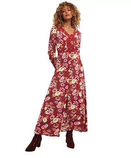 Sukienki - Joe Browns Damska sukienka maxi z guzikami w kwiaty boho na co dzień, czerwona, 8, Czerwony, 34 - grafika 1