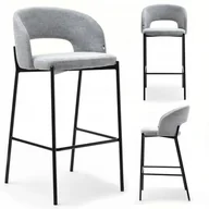 Taborety i hokery - Designerski Hoker Barowy Guido Z Szarej Tkaniny Na Czarnych Nogach Z Metalu - miniaturka - grafika 1