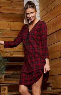 Koszula nocna damska w kratę z rękawem 3/4 Ordesa, Kolor czarno-czerwony, Rozmiar S, Italian Fashion - Primodo.com - Piżamy damskie - miniaturka - grafika 1