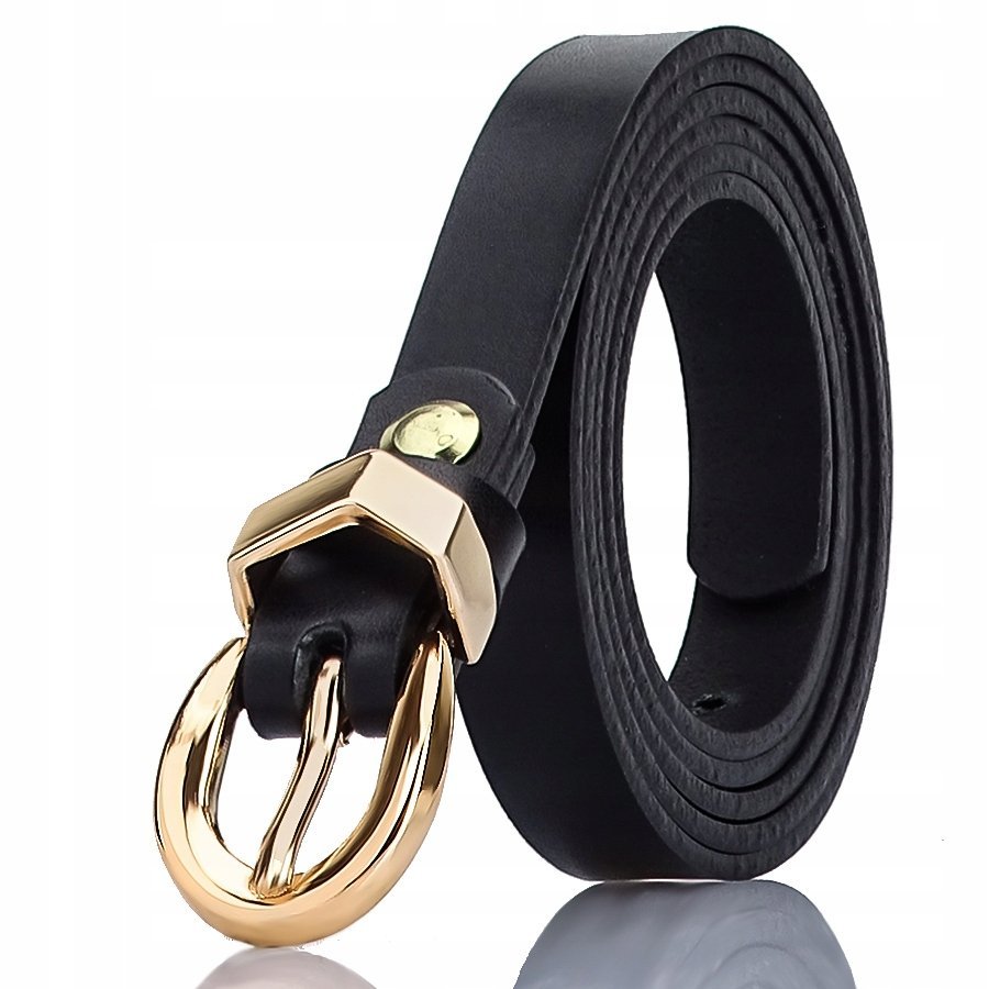 PASEK czarny DAMSKI złota klamra GRACIO SKORZANY