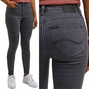 Lee SCARLETT HIGH ZIP Moody Grey WYSOKIE SZARE RURKI Z ZAMKAMI 7/8 W26 L29 - Spodnie damskie - miniaturka - grafika 1