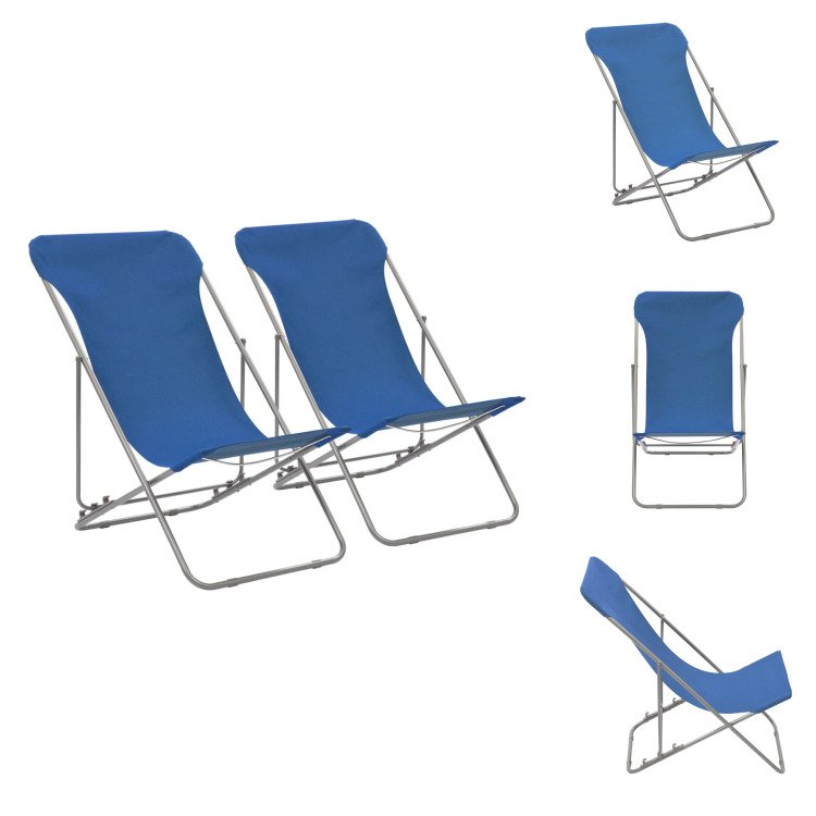 vidaXL Składane krzesła plażowe 2 szt. ze stali i tkaniny oxford niebieskie - Krzesła ogrodowe