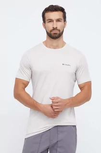 Koszulki męskie - Columbia t-shirt sportowy kolor beżowy z nadrukiem - grafika 1