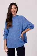 Swetry damskie - BK105 Sweter z nietoperzowymi rękawami - lazurowy (kolor niebieski, rozmiar uniwersalny) - miniaturka - grafika 1