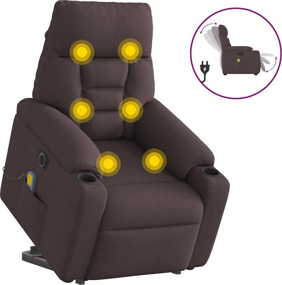 vidaXL vidaXL Podnoszony fotel masujący, elektryczny, rozkładany, ciemny brąz