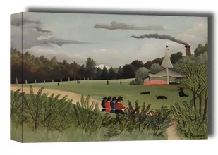 Landscape and Four Young Girls, Henri Rousseau - obraz na płótnie Wymiar do wyboru: 100x70 cm - Obrazy i zdjęcia na płótnie - miniaturka - grafika 1