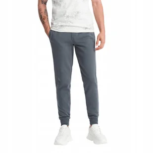 Męskie spodnie dresowe joggery BASIC grafitowe V11 OM-PABS-0174 XXL - Dresy męskie - miniaturka - grafika 1