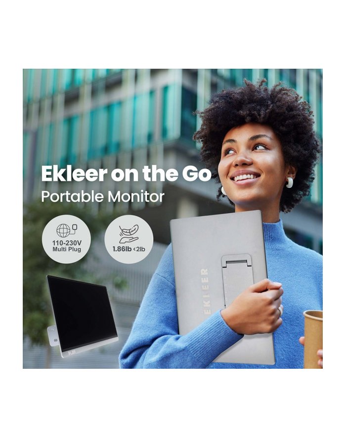 Ekleer 16'' Portable LCD Display USB Type-C ink. Travel Pouch