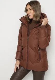 Brązowa Pikowana Kurtka z Kapturem Ozdobiona Sznurkami Olittia - Kurtki damskie - miniaturka - grafika 1