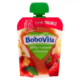 Nutricia Polska BOBOVITA MUS Jabłka i truskawki z bananem po 6 m-cu 80 g 3089691 - Desery dla dzieci - miniaturka - grafika 1