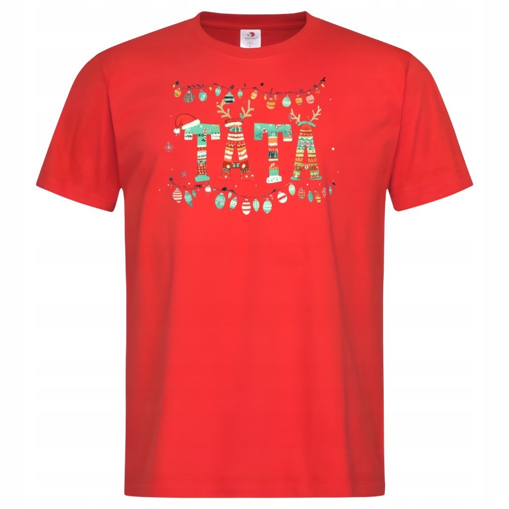 Koszulka męska Świąteczna na Święta napis TATA ozdobiony świątecznie