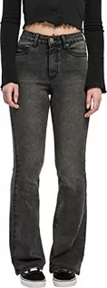 Spodnie damskie - Urban Classics Ladies High Stan Flared Jeansowe Spodnie Damskie, Czarny prany ciężki kwas, 29 - grafika 1