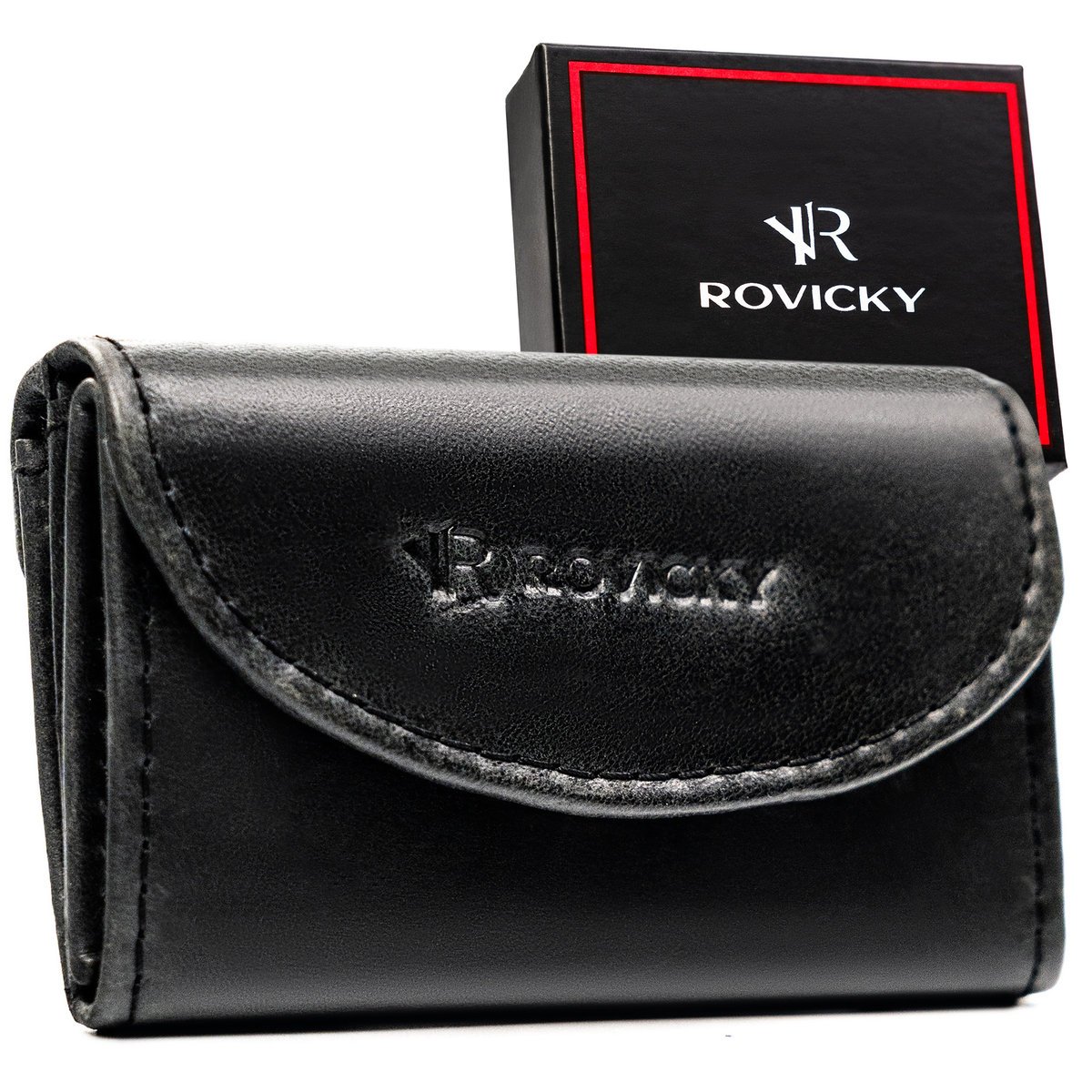 Mały portfel męski ze skóry naturalnej slim skórzany cienki RFID w pudełku czarny