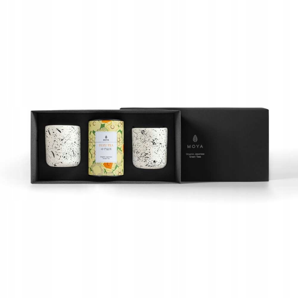 Zestaw prezentowy organiczna zielona herbata Moya Yuzu Tea i 2 kubki Shimo